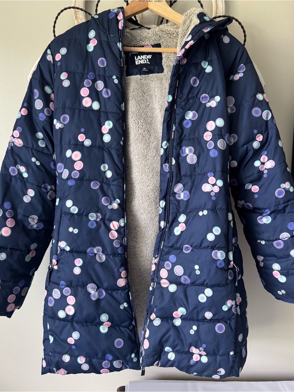 Lands’ End Girls Size XL Fur Line Winter Coat Parka with Hood